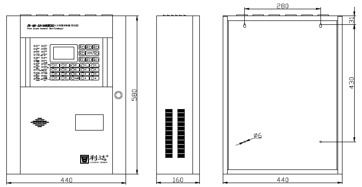 JB-QB-LD128EH(M)火災(zāi)報警控制器外形結(jié)構(gòu)示意圖