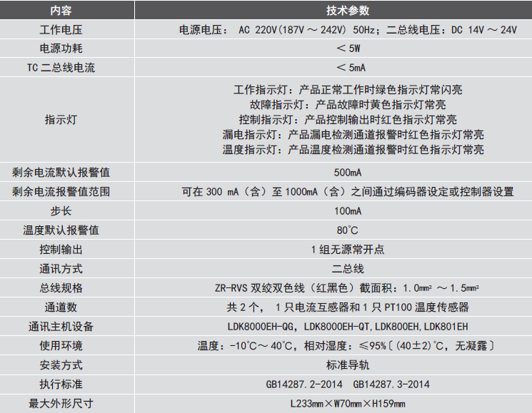 LDT9104EH組合式<a href=http://www.xiaofangw.com/dianqihuozai/ target=_blank class=infotextkey>電氣火災(zāi)監(jiān)控</a>探測器參數(shù)